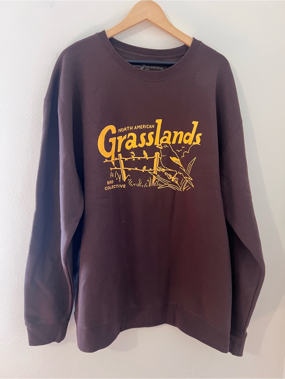 NWOT Bird Collective Brown 'Grasslands' Graphic Crewneck Sweatshirt